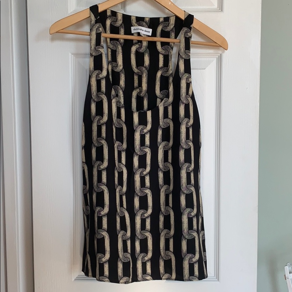 Christoper Deane Black Chain Print Silk Tank Top